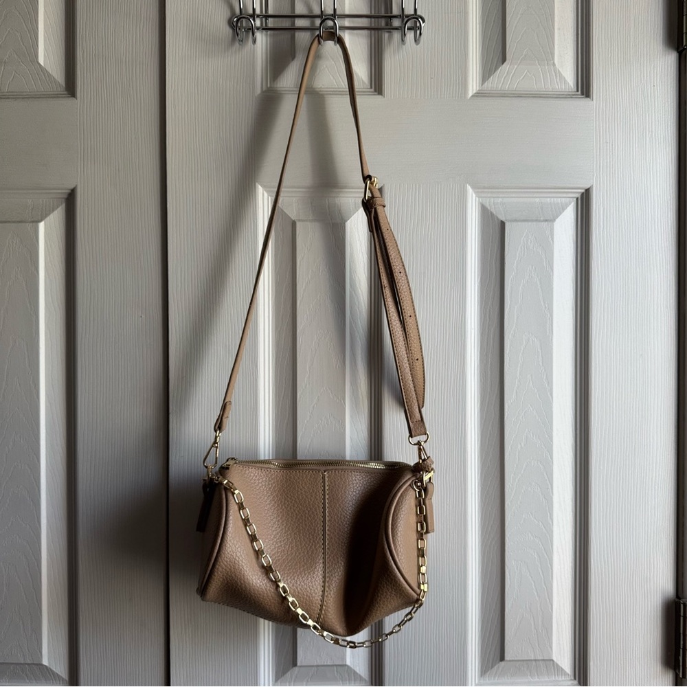 free people tan faux leather cylinder crossbody bag with chain